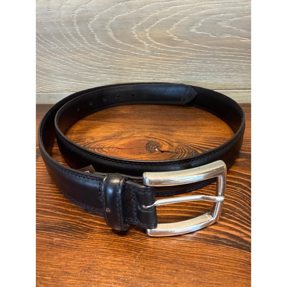 Trafalgar Mens Black Leather Dress Belt Size 38 Silver Buckle 1102RT05-001